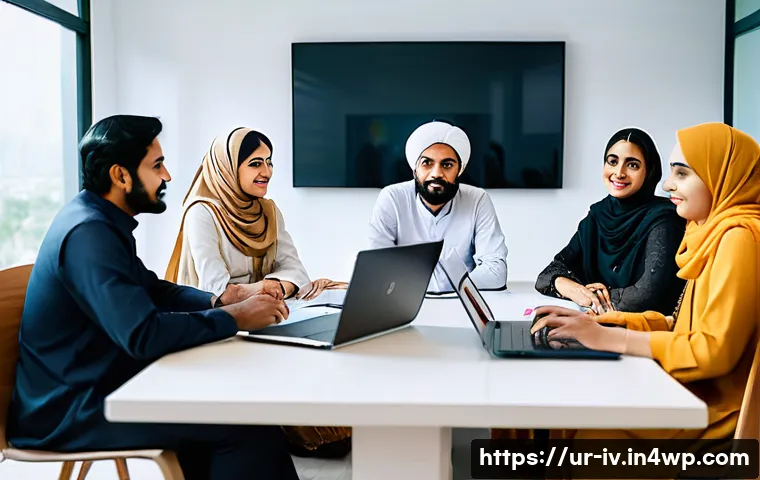 지식의 한계 인식이 팀 성과에 미치는 영향 - A diverse Pakistani office team engaged in a collaborative meeting around a modern conference table,...