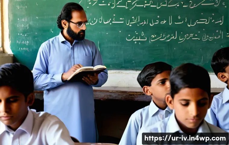 지식의 한계와 경험의 중요성 - A thoughtful middle-aged South Asian male teacher in a traditional Pakistani classroom, wearing mode...