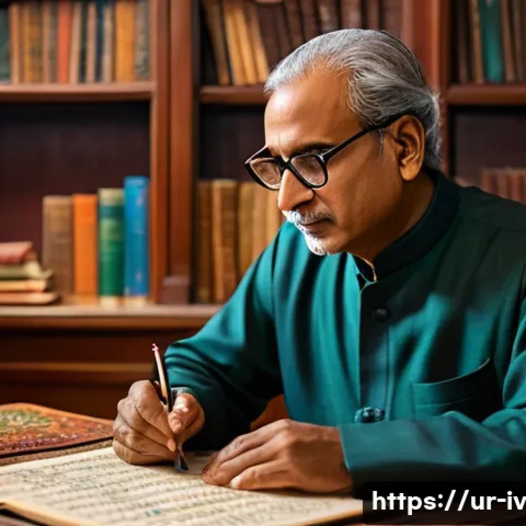 지식의 한계와 논리적 사고 - A thoughtful middle-aged South Asian man seated at a traditional wooden desk in a cozy study room fi...
