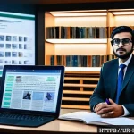 Home 22 지식의 한계 인식과 의사결정 - An intricate digital illustration of a modern Urdu-speaking researcher in a traditional Pakistani st...