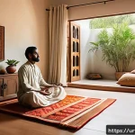Home 21 지식의 한계를 인식하는 명상법 - A serene home meditation corner designed for a person practicing mindfulness in an Urdu-speaking hou...